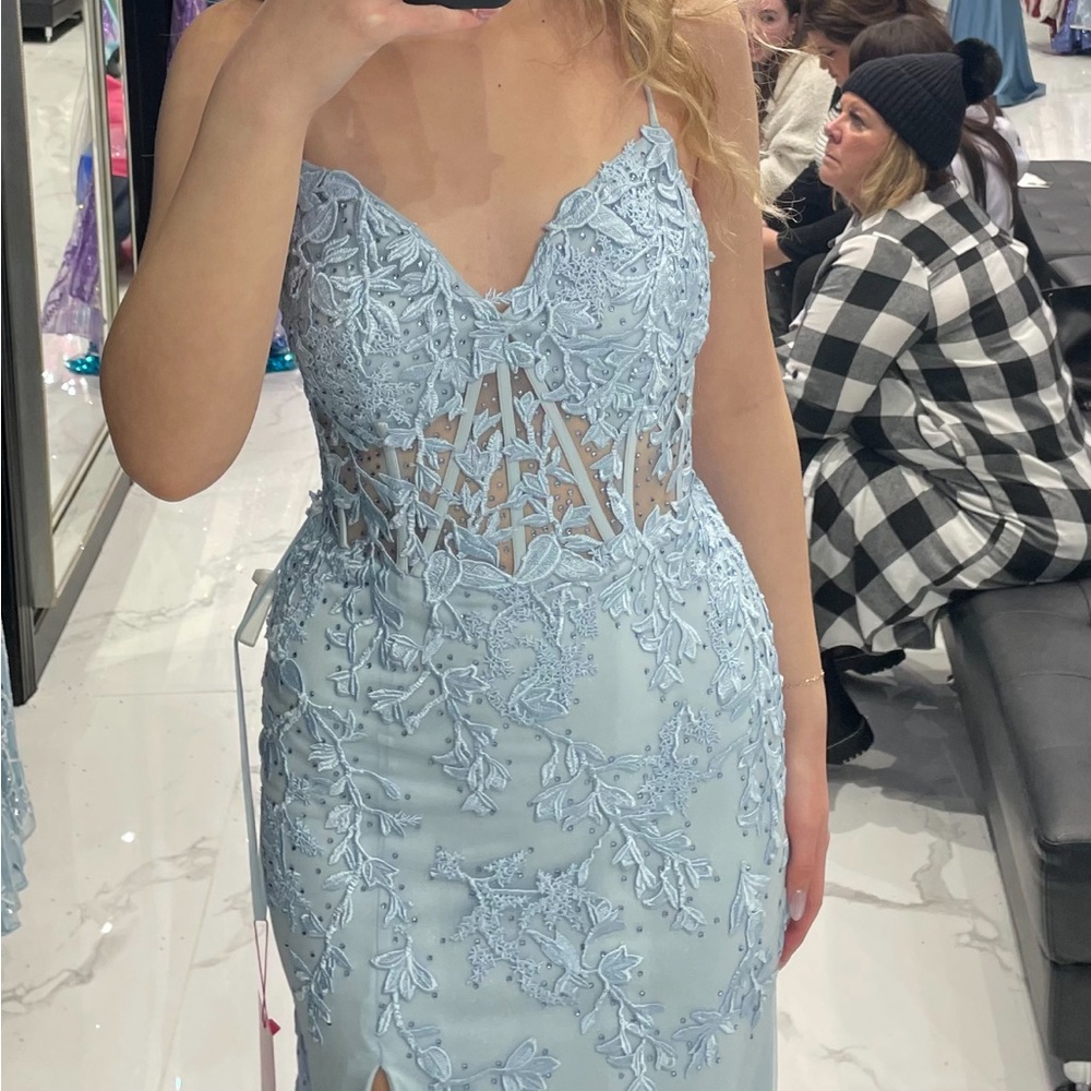 Light Blue Corset Dress with Slit Size 6